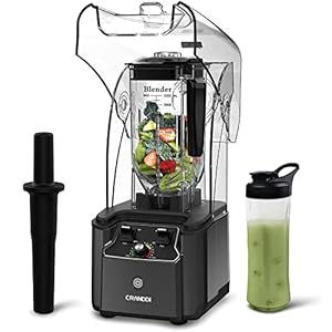 CRANDDI Quiet Commercial Blender with Soundproof Shield, 2200 Watt Professional Blenders for Kitchen with 80oz Jar and Self-Cleaning, High-Speed Blenders K90 Grey