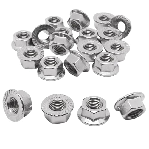 ZHMEINA 20PCS M10 x 1.25mm Flange Nuts, 304 Stainless Steel Metric Serrated Flange Hex Nuts, Bright Finish Thread Hardware Nut (Silver)