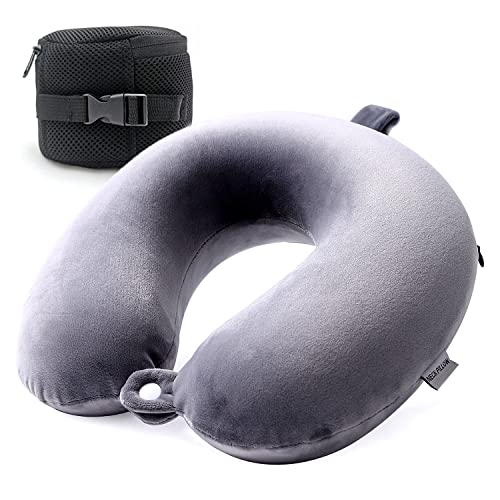 CLRUPR Travel Pillow, Memory Foam Neck Pillow- Head Neck Support Airplane Pillow for Traveling, Car, Home, Office,Super Lightweight Portable Headrest (Gray)