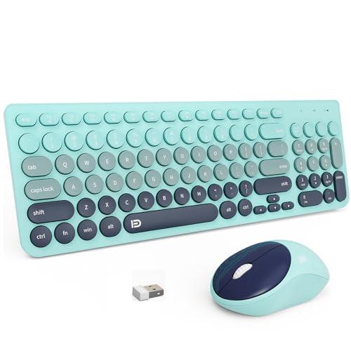 Image of FD Wireless Keyboards and Mouse Combo - 2.4GHz USB Cordless, Cute Wireless Keyboard Round Keys, Quiet and Slim Set for Laptop, Computer, TV and Mac - Indigo Blue Colorful
