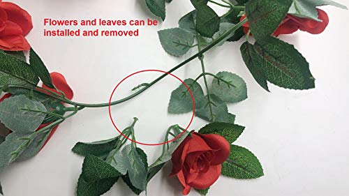 Fami 4Pcs(28.8 Ft,16 Flowers) Artificial Rose Vine Garland Silk Flower Hanging Baskets Plants For Indoor Outdoor Home Wedding Arch Garden Wall Decor-Red #TOP2