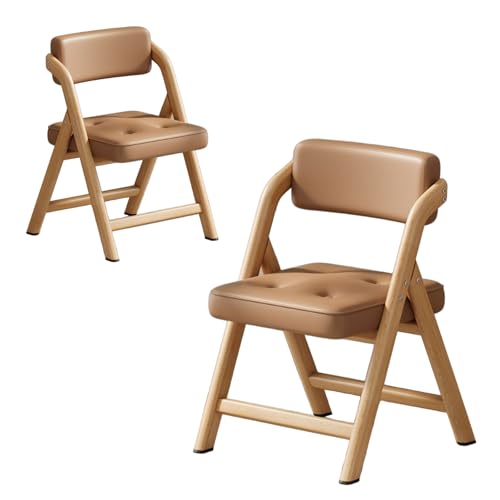 Folding Dining Chairs   Portable Ergonomic Wood Kitchen Chairs, Leather Upholstery, No Assembly Required, Parties, Picnics & Home Office, Solid Wood, Khaki   Juego de 2