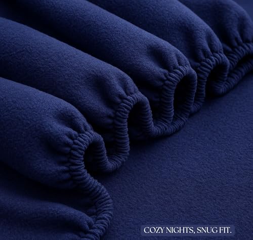 Image of VAS COLLECTIONS Luxury Warm Winter Elastic Fitted Bedsheet with 2 Pillow Covers - Ultra Soft Flannel Velvet Touch, Cozy & Wrinklefree lintfree Size - 78x72+10 Inches (Blue)