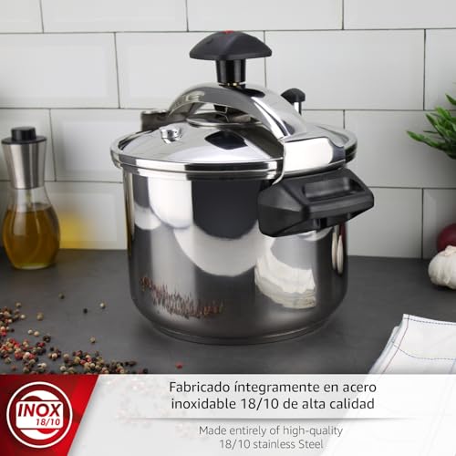 Magefesa Inoxtar - Olla Express Tradicional de 6L, Acero Inoxidable 18/10, Inducción, Cocina Sana, Pomo Rotatorio, Fondo Termo-Difusor de 5 Capas - imagen 3