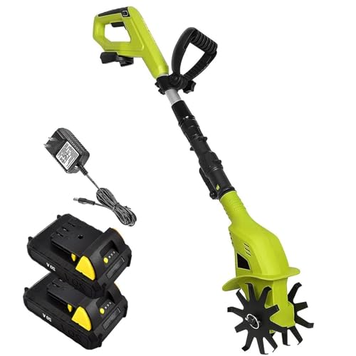 YZRDCXM Cultivador eléctrico inalámbrico, cultivador rotativo eléctrico for jardín, Ancho de labranza de 10 cm, Profundidad de Trabajo de 25 cm, con 2 baterías de 2000 mAh y Cargador