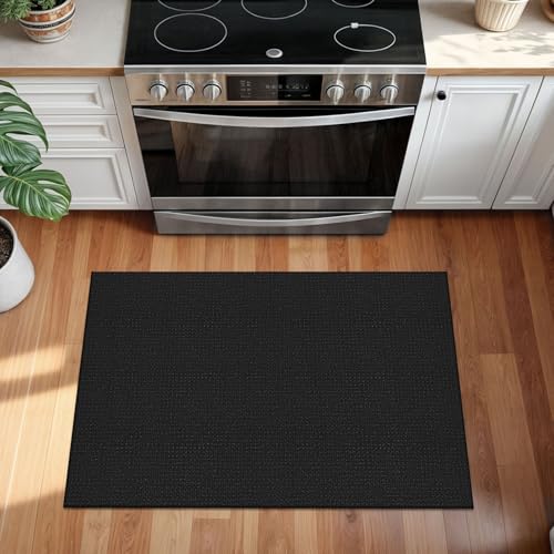 KOZYFLY Indoor Door Mat 2x3 ft Small Area Rugs Washable Front Door Mat Non Slip Rubber Backed Entryway Rug Cotton Entrance Doormat for Front Porch Bathroom Kitchen Bedroom, Black/Dark Grey