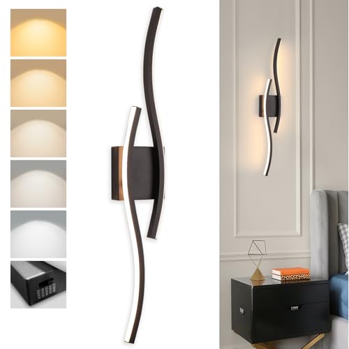 Image of Modern Black Wall Sconce, 5CCT Dimmable Indoor Led Wall Sconce Lighting, Hardwire Black Led Wall Lamps for Living Room Bedroom Bathroom Hallway, Indoor Wall Decor Bedside Wall Lamp, 31.5Inch