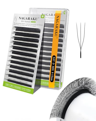 NAGARAKU 3D U Lash Extensions 0.07 D 8-15mm Mix Premade Fans Matte Black