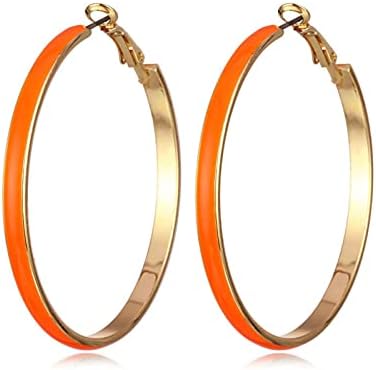 Big 5cm Circle Hoop Earring Multicolor Enamel Round Dangle Drop Earrings for Women Girls Exaggerated Statement Jewelry-Orange