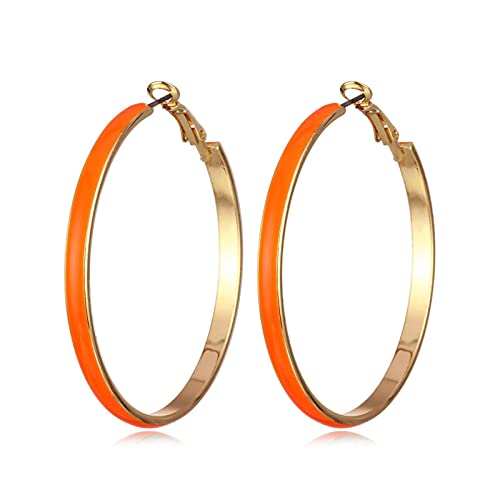 Big 5cm Circle Hoop Earring Multicolor Enamel Round Dangle Drop Earrings for Women Exaggerated Statement Jewelry