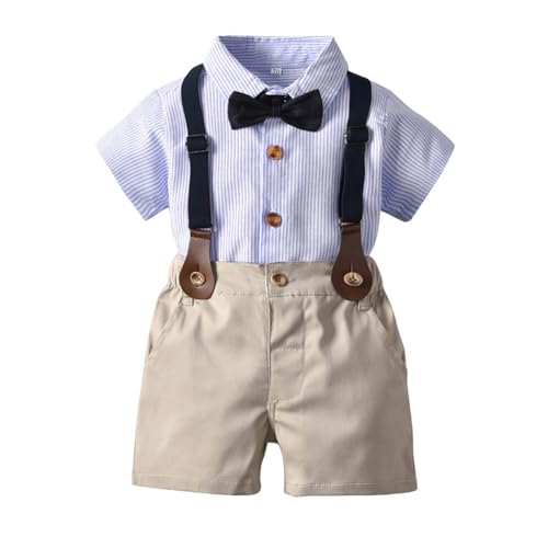 Image of Baby Boy Formal Short Set Toddler Summer Gentleman Outfit Kid Short Sleeve Bowtie Shirt Suspender Shorts Suit