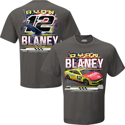 Checkered Flag Sports Ryan Blaney Menards Patriotic Eagle 2-Spot T-Shirt Gray (US, Alpha, X-Large, Regular, Regular, Gray)