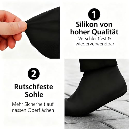 ZenithyrEn 4 Paar Schuhüberzieher Wasserdicht, Regenschutz Schuhe, Silikon Überschuhe, Einfach Anzuziehen, Hohe Elastizität, Rutschfest, Abriebfest, Ideal Für Regen und Schnee (schwarz)
