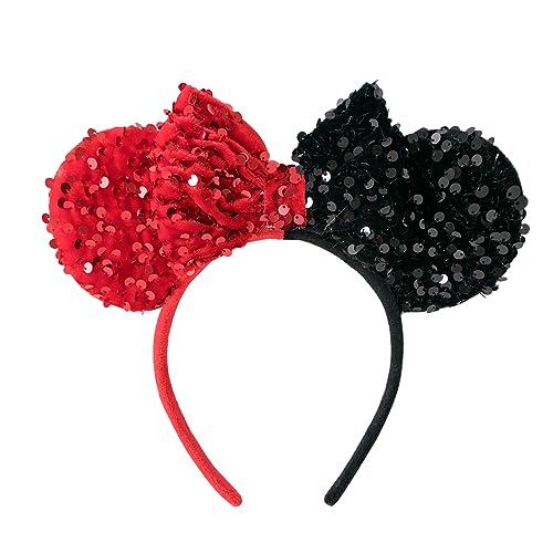PAITTY Pearl Mouse Ears Bow Headbands, Sparkle Minnie Ears Headband Glitter Hair Band for Party Prin