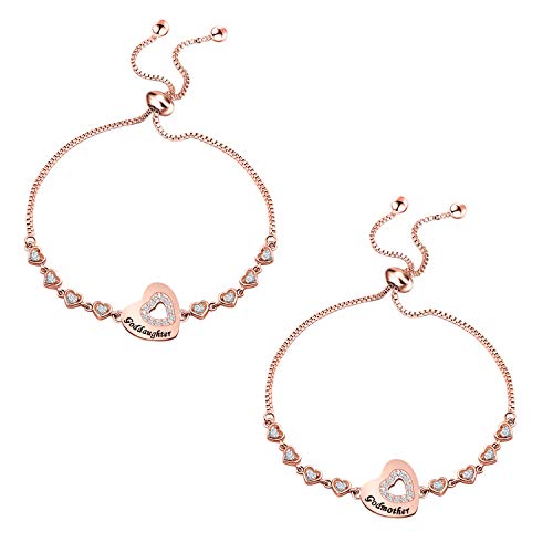 CHOORO Godmother Goddaughter Bracelet Goddaughter Baptism Point Drill Gift Mother's Day Gift for Godmother (godmother/daughter suit)