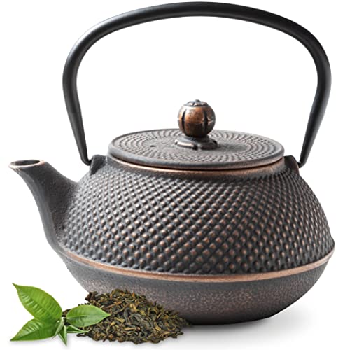 Tealøv TEEKANNE GUSSEISEN 1,1 LITER – Gusseiserne Teekanne Im Authentischen Japanischen Stil - Mit Herausnehmbarem Sieb aus Edelstahl – Hervorragende Wärmespeicherfähigkeit- Langlebig...