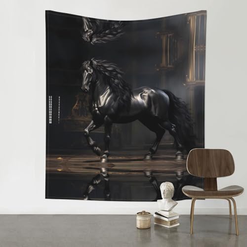 Tapisserie murale pour habiller un mur vide deco cheval noir