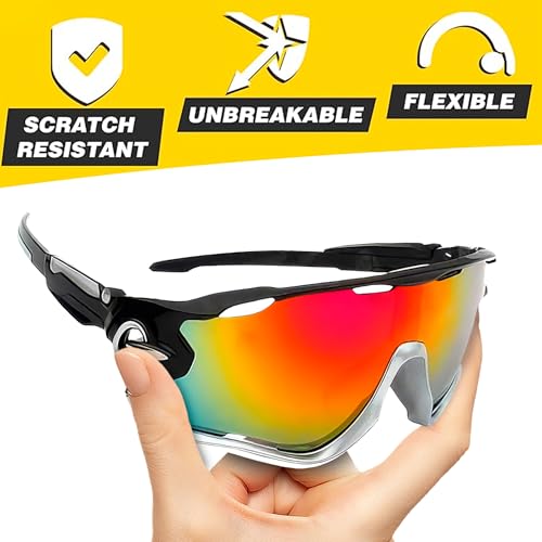 2 Pcs Sport Sunglasses Men - Lightweight & Flexible Running Glasses for Men and Women, Secure Fit, Scratch-Resistant Lenses, and Durable Design - Sports Glasses for Running, Cycling, Fishing, and More3