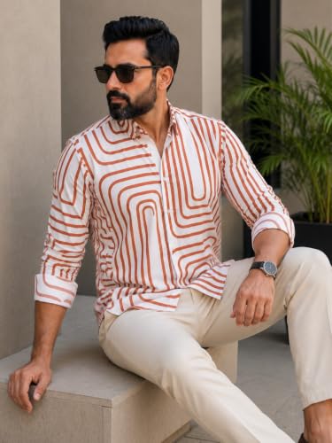 Image of Foomer Brown Solid Self Design Opaque Party Shirts