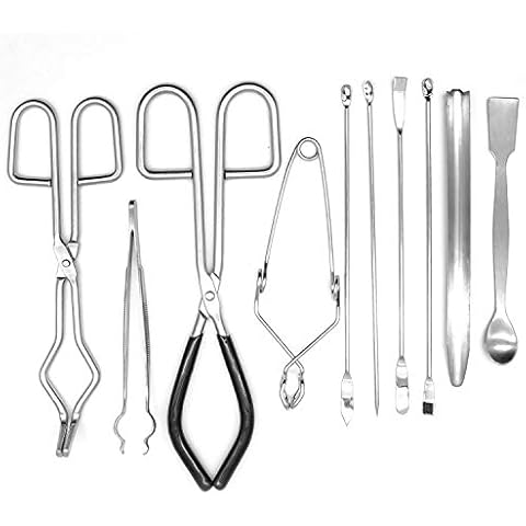 Scientific Labwares Essential Lab Tools Starter Pack - Crucible Beaker Tongs Lab Spatula Scoop Spoon Test Tube Clamps Sterilizer Forceps Tweezers - Premium Quality Cover