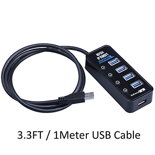 Usb 3.0 Hub, Tendak Usb Hub With 4 Usb 3.0 Data Ports + 1 Usb Smart Charging Port And Power Supply Adapter With Individual On/Off Port Switches For Ps4 Pro Ps4 Slim Xbox One #TOP4