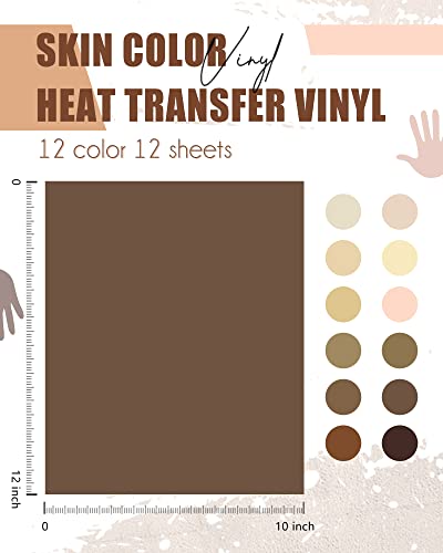 Melanin Heat Transfer Vinyl - 12 Pcs 12 X10 Skin Tone HTV Heat Transfer Vinyl Nude Brown Shade Color Barely Beige Tan HTV Iron on Vinyl for T-Shirts Compatible with Silhouette Cameo