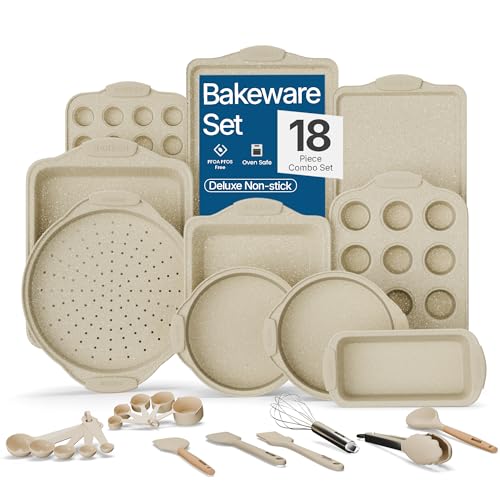 BAKKENMASTER 18-Piece Deluxe Nonstick Carbon Steel Bakeware Set - Professional Kitchen Oven Baking...
