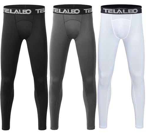 3 Pack Boys' Youth Compression Leggings Tights Base Layer Athletic Pants for Sports Basketball Hockey Baseball Running Black Grey White 3 Pack S