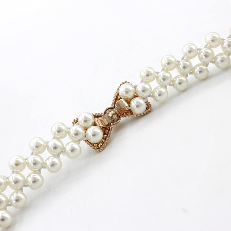 Xiyantiji Dress Belts Rhinestone Pearl Belt for Wedding Dress Shirt Elastic Waist Chains for Women Girls Bow Tie Bridal Belt4