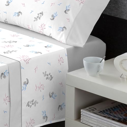 DECASATEXTIL – Juego de sábanas Cama- 4 Piezas – Diferenctes diseños - 48% Algodón, 144Hilos -Oeko-Tex® – Sabana Bajera, encimera y Funda Almohada - Cama 180cm - Sofia Gris