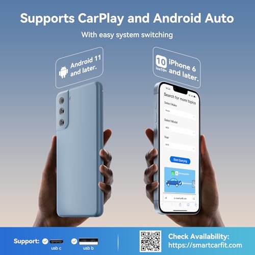 Wireless CarPlay Adapter for iPhone, 2 in 1 Wireless CarPlay and Android Auto Adapter Converts Factory Wired to Wireless, Plug and Play USB/USB-C Car Play Dongle with Stable Control and No Delay