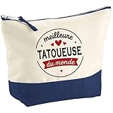 Otshirt Pochette de la Meilleure Tatoueuse du Monde 1- Pouch - Idée Trousse Bleue Grand Format Personnalisable Cadeau Anniversaire Fête Original Famille Travail Départ Collègue Retraite Noël.