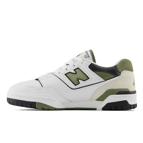 New Balance Men's 550 Sneakers, White/Dark Olivine, 8 Medium US2