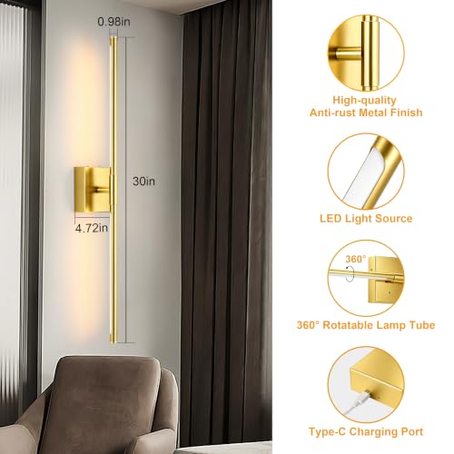 Image of Morauroral Painted Gold Battery Operated Wall Sconces with Remote Control, Rechargeable Wall Sconces Set of 2, LED Sconces Wall Lighting, Wireless Wall Lights for Bedroom, Living Room, Background Wall