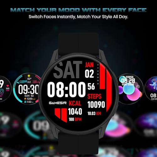 Image of GameSir Evo Vista Smartwatch, 1.39 inch HD Round Display, Bluetooth Calling, Heart Rate & SPO₂, 100+ Sports Modes, IP67, Long Battery Life for Men & Women (Magnatic Black)