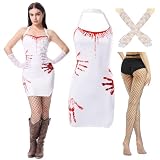DOBGOMN Bloody Dress Costume Women Halloween Blood Hand Print Zombie Bride Sexy Scary Splatter Outfit The Dead Cosplay Cloths