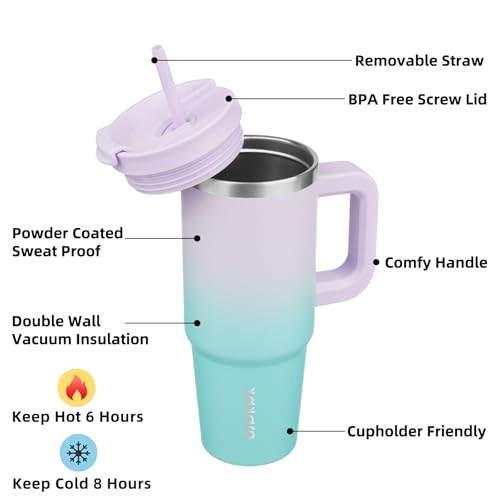 BJPKPK Tumbler With Handle 30 oz Stainless Steel Insulated Tumbler With Lid And Straw For Water Or Ice Coffee,Lavender Green