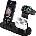 OLEBR Aluminum Alloy Charging Stand for iWatch 4 Watch Charging Stand for AirPods, iWatch Series 4/3/2/1,iPhone Xs/X Max/XR/X/8/8Plus/7/7 Plus /6S /6S Plus/iPad -Black