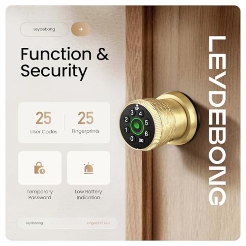 Leydebong Keyless Entry Fingerprint Door Knob, Smart Biometric Door Lock with Keypad Passcode Door Knob with Auto-Lock for Front Door, Bedroom, Gate & Office by Leydebong - Image 3