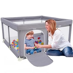 Baby-Laufstall, Faltbar Laufstall Baby, 125 x 125 x 65 cm Tragbarer Kinderzaun mit atmungsaktivem Netz und Saugnäpfen, geeignet für drinnen und draußen