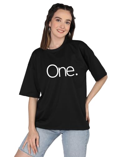 CHKOKKO Women's Stylish Oversized T Shirt for Daily and Casual Wear Printed Design with Drop Shoulder and Half Sleeves Black XL