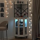 COCO DESIGN Corner Wine Cabinet with Locking Door, Alcohol Cabinet with Light, Lockable Bar with Glass Door for Home Kitchen, Dining Room, Farmhouse, 2 Glass Trays and 2 Wine Racks, White