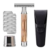 ZENGRASOIR Double Edge Safety Razor with Stand, Safety Razor Travel Case, Women/Men Ladies Razor with 10 Double Edge Safety Razor Blades, Bamboo Handle, 4 Piece Shaving Kit