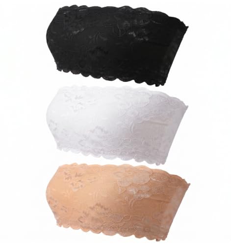 Image of Thrymme 3 PCS Lace Tube Tops for Women, Nylon Lace Cleavage Cover up for Deep Necklines, Elegant Coverage for Low Necklines Professional & Casual Wear (Black/White & Beige, One Size Fits 40-55kg)