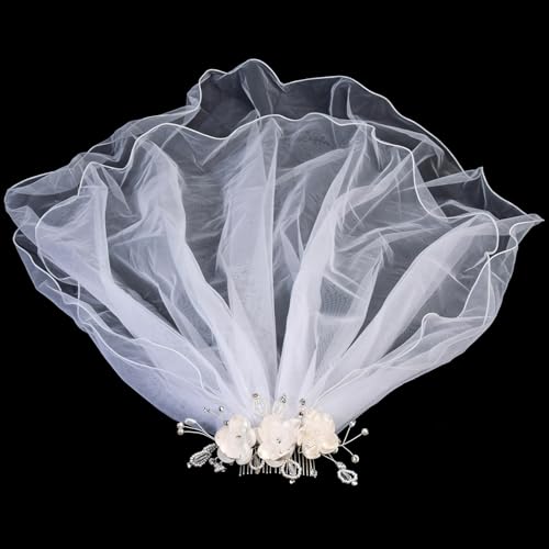 DreamLily 1st Communion Veil White Flowers Pearls Holy First communion Accessories for Girls,31 Inches4