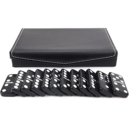 Queensell Dominoes Set For Adults - Double Six Standard Dominos Set 28 Tiles With Black Leather Case + Mexican Train Dominoes Set For Adults Tile Board Game #TOP3