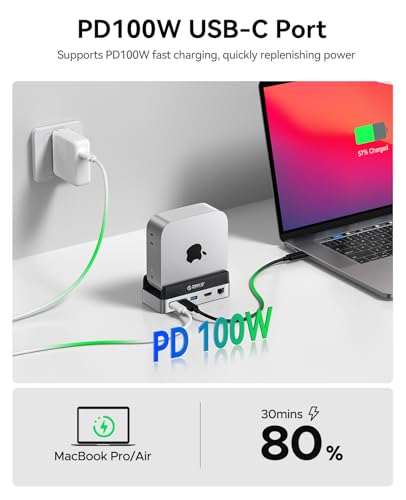 MiniDock 10Gbps e Supporto per Mac Mini M4, con Capacità di Archiviazione di 1TB, fino a 1000MB/s, 9 Porte con USB A/C 3.2, HDMI 4K, RJ45, PD 100W, SD/TF 3.0, 2 USB 3.0 - Hub USB - Immagine 6