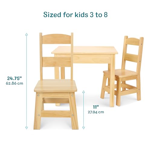 Melissa & Doug Solid Wood Kids Table and Chairs (2), Premium Quality Wooden Toddler Table and Chair Set for Kids Playroom Furniture & Montessori Classroom Furniture for Boys & Girls Ages 3+