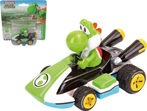 Image of Carrera Pull & Speed 15818406 Official Licensed Kids Mario Kart Toy Car Pull Back Vehicle for Ages 3 and Up - Yoshi