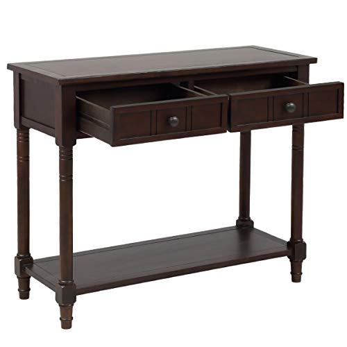 Pine Wood Media Console Table for Entryway Hallway, with Drawers and Shelf, Chestnut - Thumbnail 4